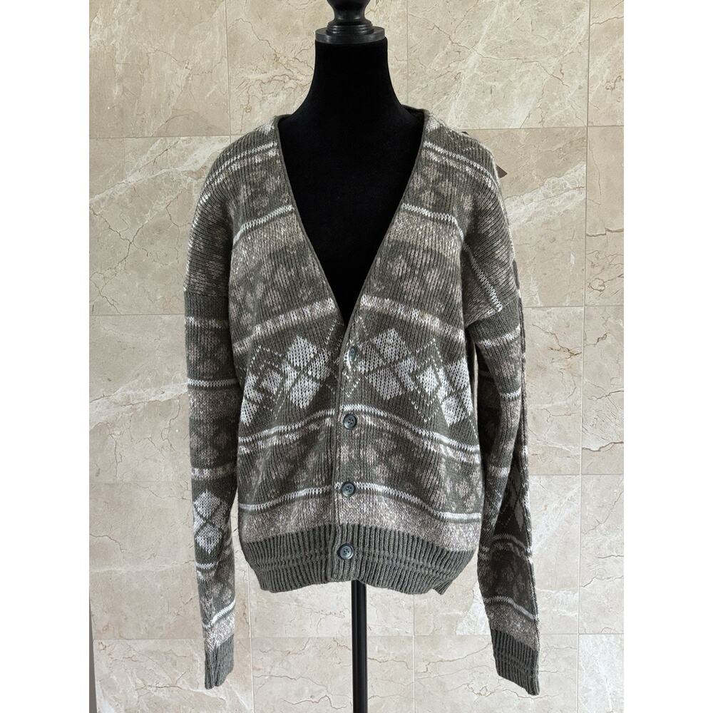 VTG 80s Jantzen Grandpa Cardigan - M Green Drop Shoulder Cottage Deadstock USA